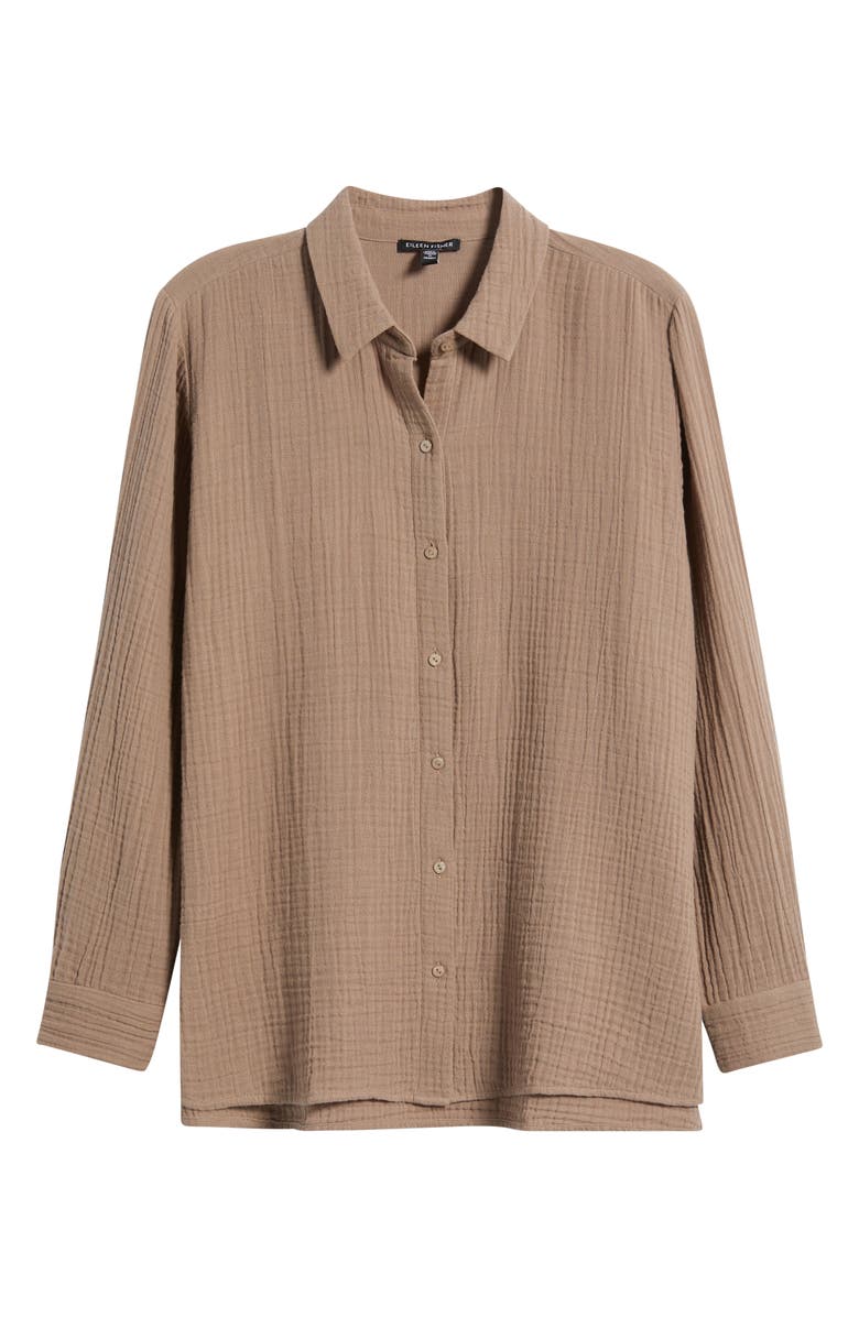 Eileen Fisher Easy Classic Organic Cotton Button-Up Shirt, Alternate, color, Cocoa