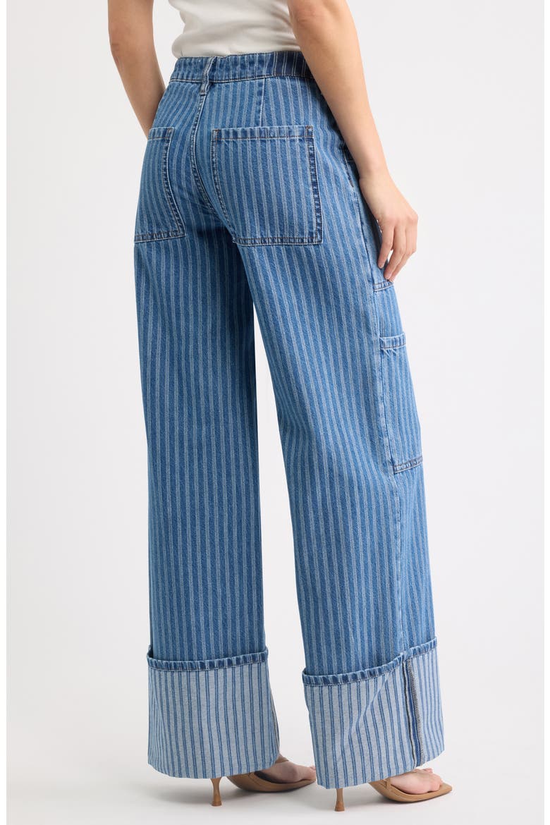 Striped Jacquard Wide Leg Cargo Jeans, Alternate, color, LIGHT WASH