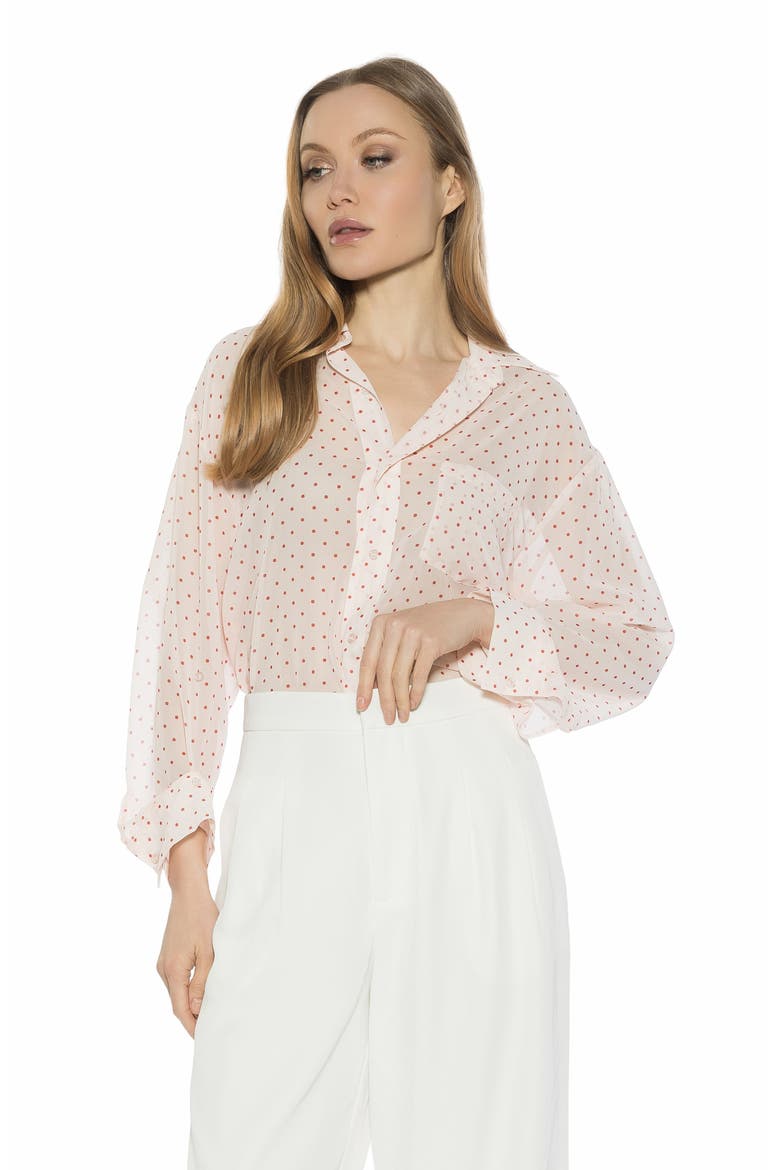 Atticus Sheer Button Up Shirt, Alternate, color, RED POLKA
