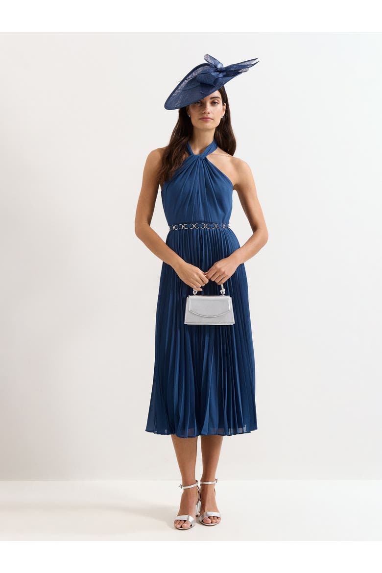 Sathia Pleated Halter Neck Midi Dress, Alternate, color, Indigo