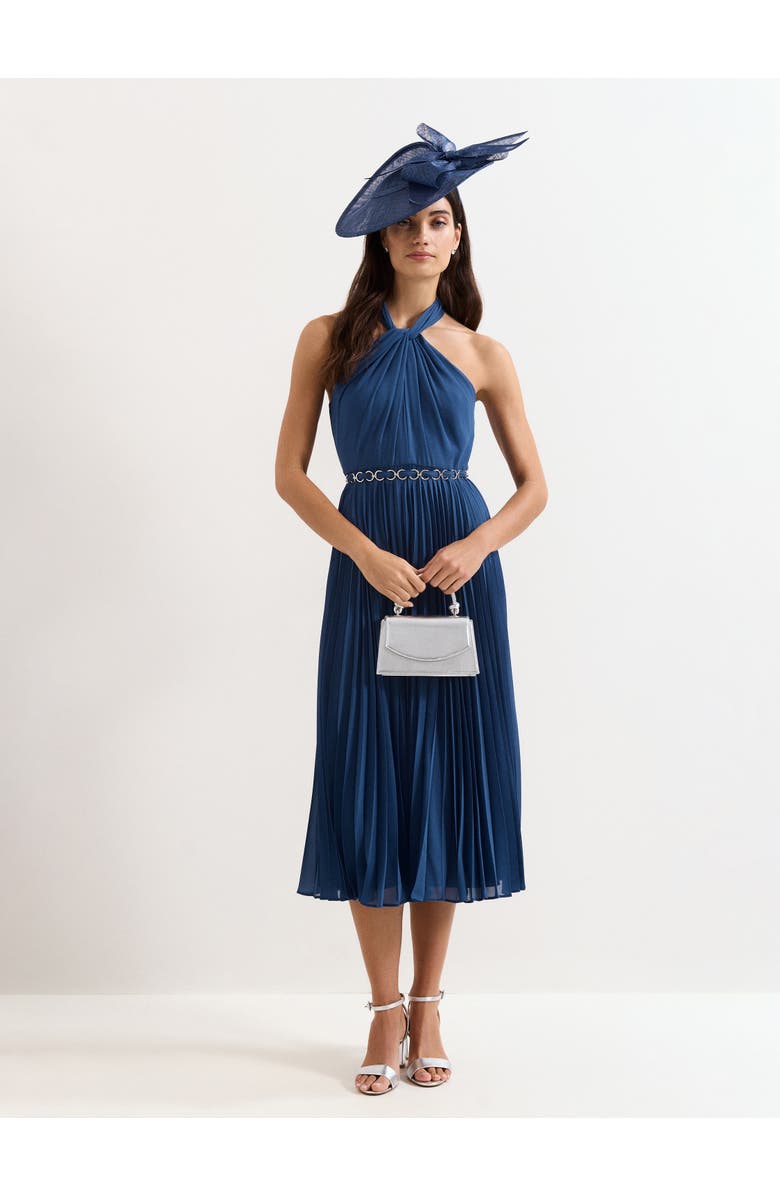 Phase Eight Sathia Pleated Halter Neck Midi Dress, Alternate, color, Indigo