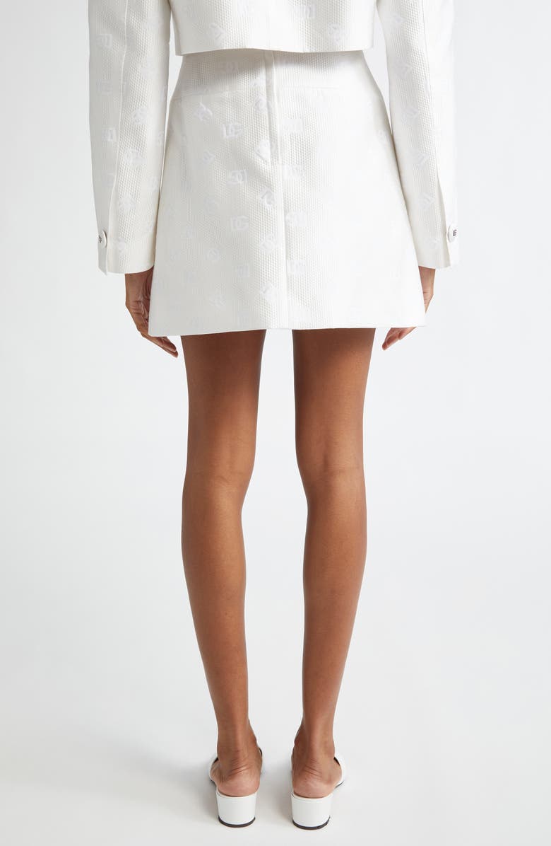Dolce&Gabbana Monogram Jacquard A-Line Miniskirt, Alternate, color, White