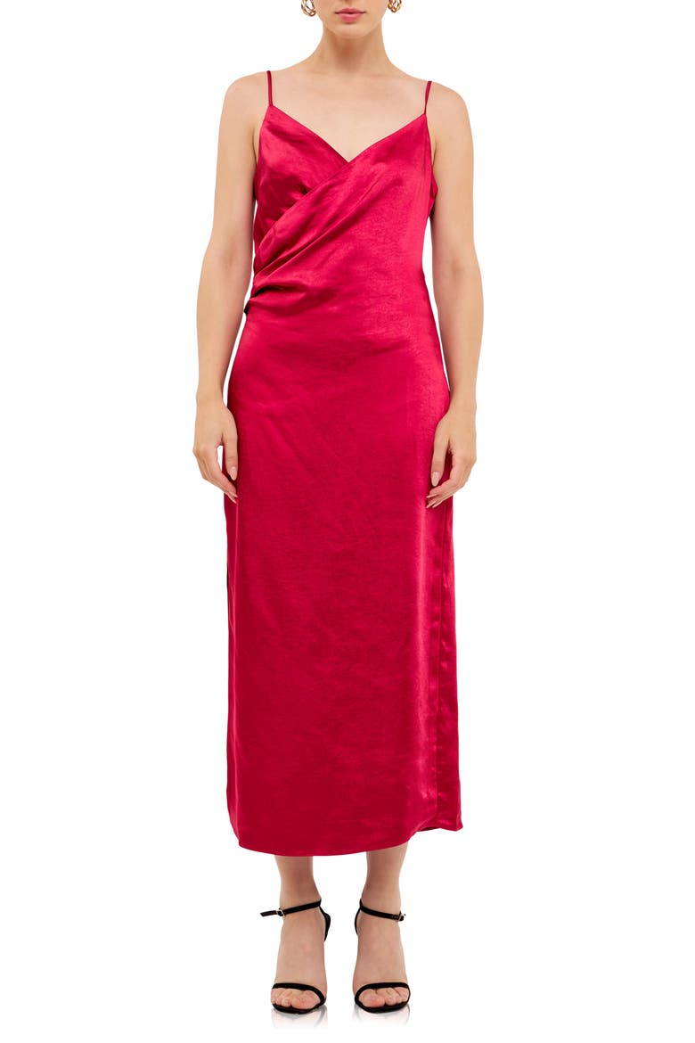 Surplice Satin Slipdress, Main, color, ROUGE