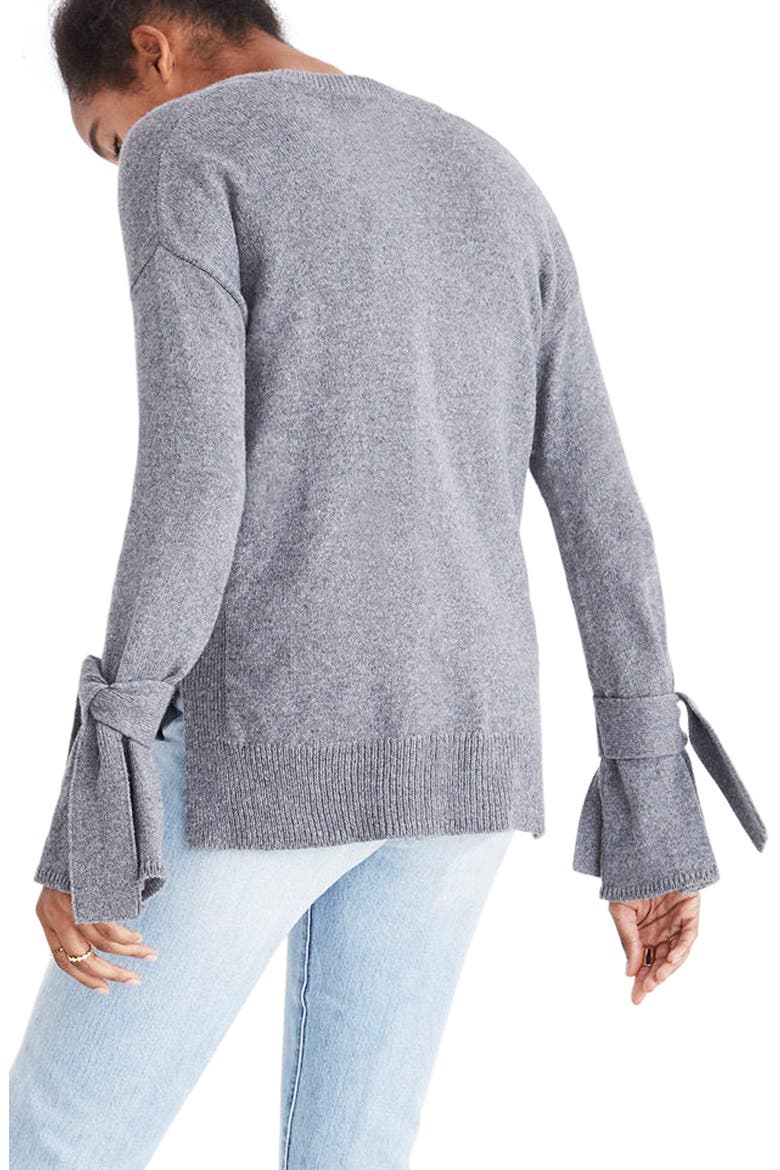 Tie Cuff Pullover Sweater, Alternate, color, HEATHER MEDIUM GREY