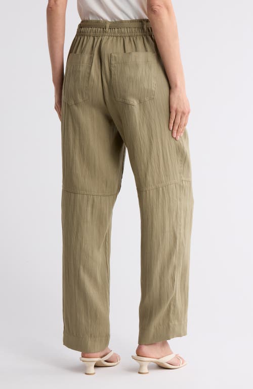 Donna Karan Belted High Waist Wide Leg Pants In Utility Green