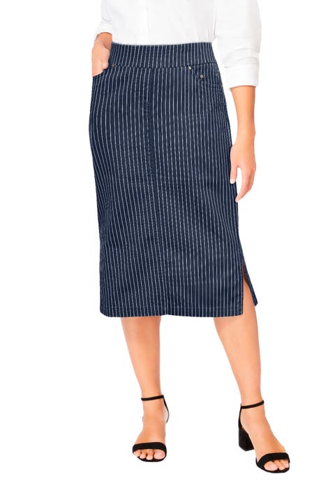Comfort Waist Stretch Denim Midi Skirt (Plus Available)