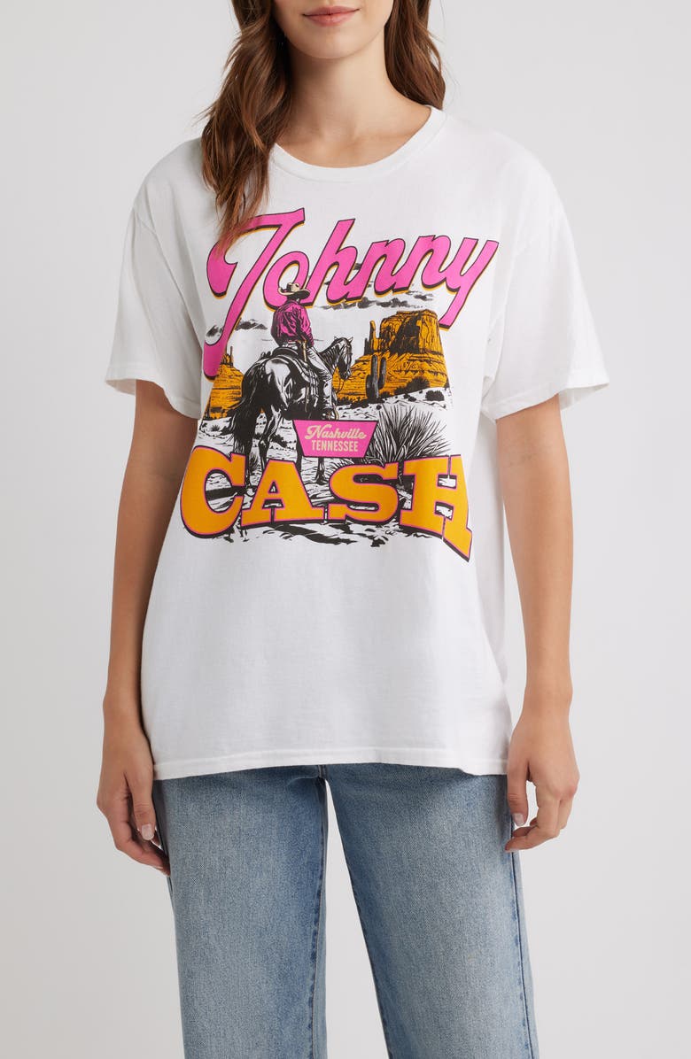 Merch Traffic Johnny Cash Graphic T-Shirt, Main, color, White