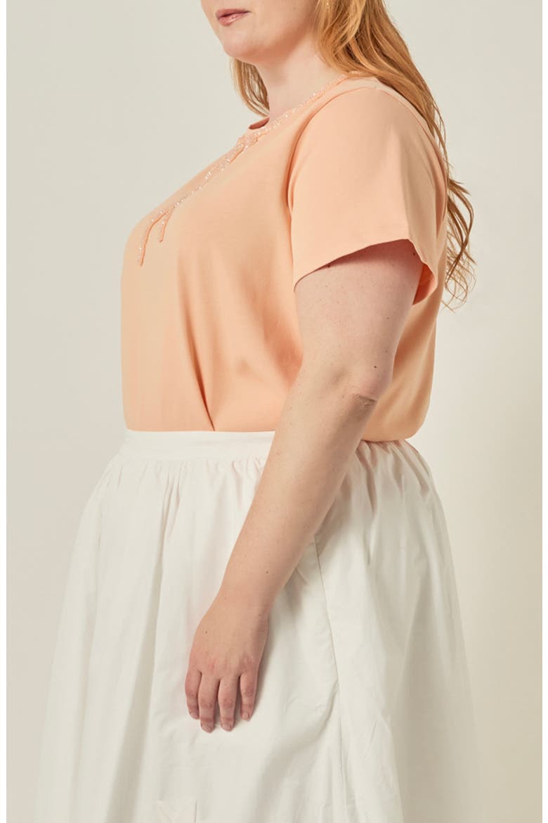 Beaded Bow Cotton T-Shirt, Alternate, color, PEACH