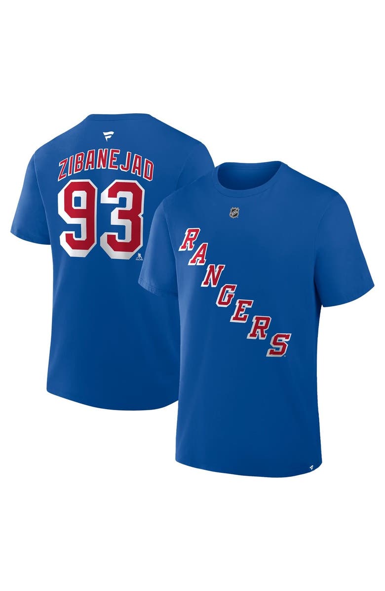 FANATICS Men's Fanatics Mika Zibanejad Blue New York Rangers Authentic Stack Name & Number T-Shirt, Main, color, Blue