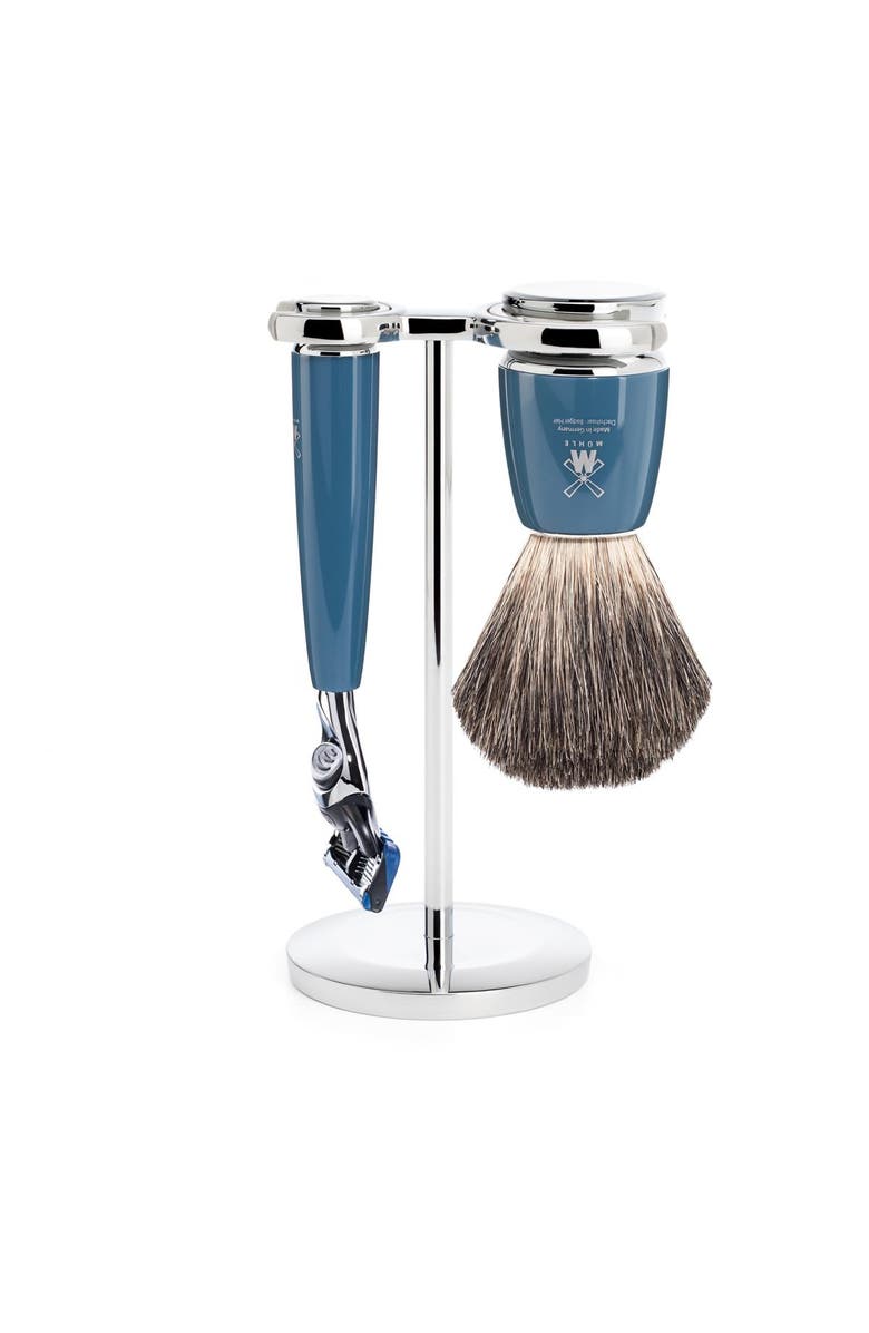 MÜHLE Rytmo Petrol Blue 3 Pc. Pure Badger / Fusion Shaving Set, Main, color, Petrol Blue