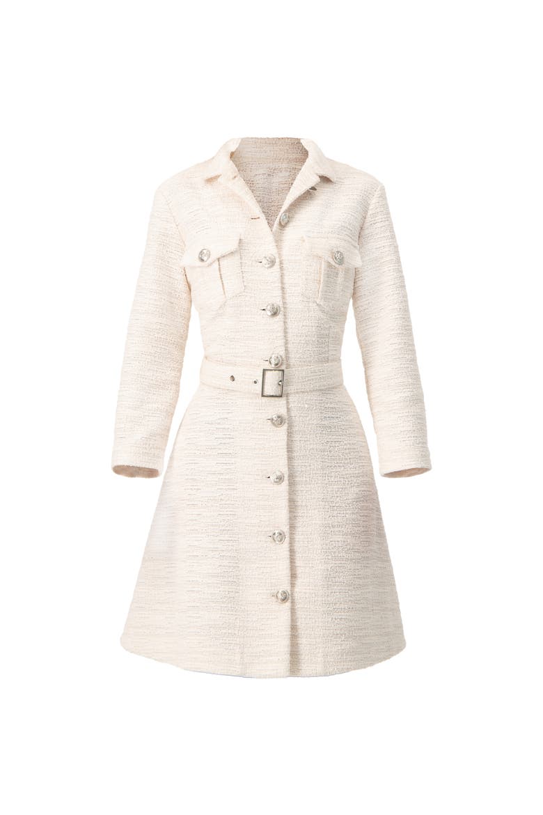 Tweed Belted Button Down Dress, Alternate, color, Natural