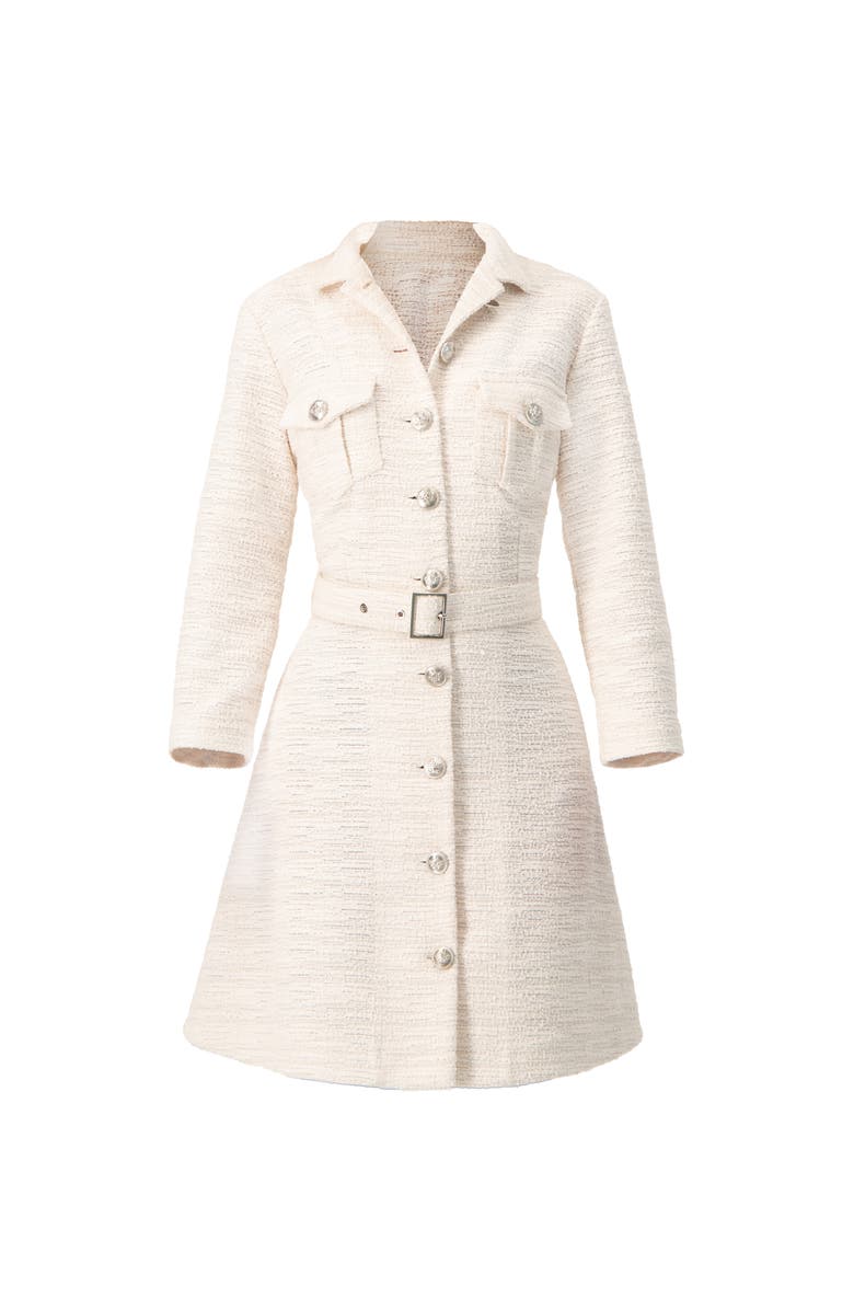 IVONNE Tweed Belted Button Down Dress, Alternate, color, Natural