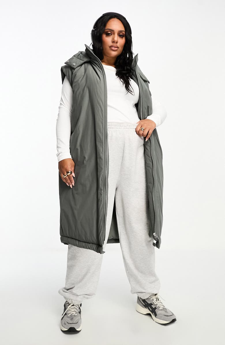 ASOS DESIGN Curve Paper Touch Hooded Longline Vest, Main, color,