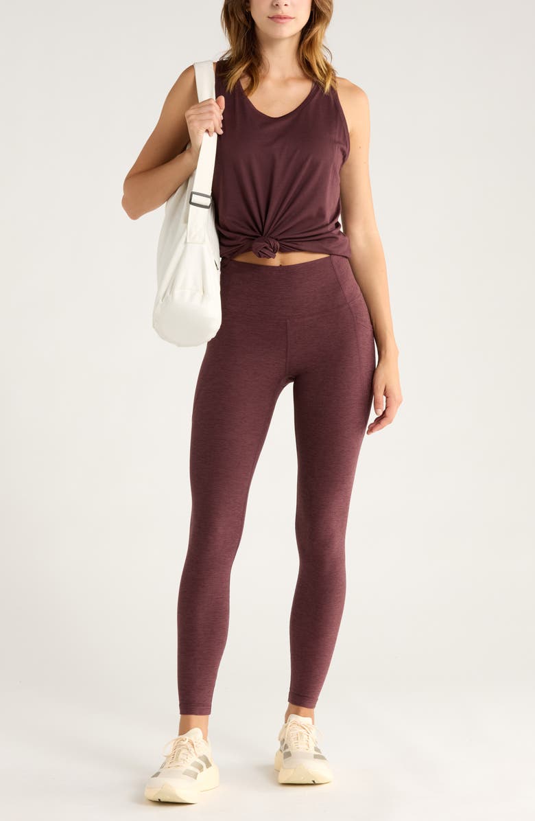 Zella Renew High Waist Pocket Leggings, Alternate, color, Burgundy Fudge Melange