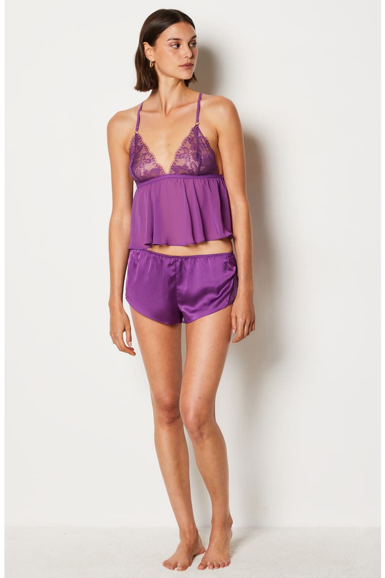 Audacieuse Lace & Satin Pajama Shorts, Alternate, color, PURPLE
