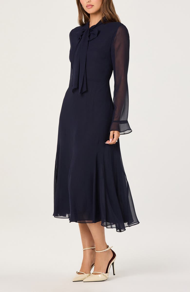 ASTR the Label Tie Neck Long Sleeve Dress, Alternate, color, Navy