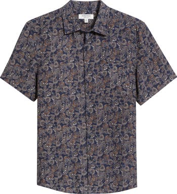 Floral Paisley Short Sleeve Linen Button-Up Shirt