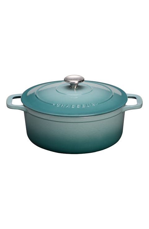 French Enameled Cast Iron Round Dutch Oven - 4.2-quart - Quartz Blue.
