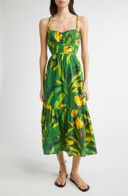 FARM Rio Banana Aquarela Cotton Midi Dress