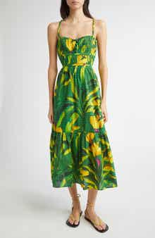 FARM Rio Banana Aquarela Cotton Midi Dress