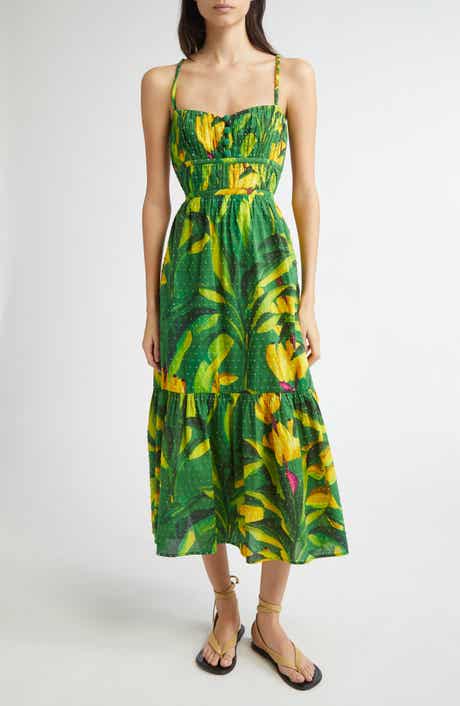 FARM Rio Banana Aquarela Cotton Midi Dress