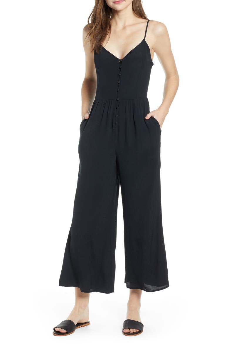 Button Front Jumpsuit, Main, color, BLACK