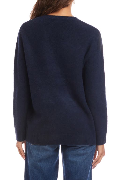 Karen Kane Heart Crewneck Sweater In Blue
