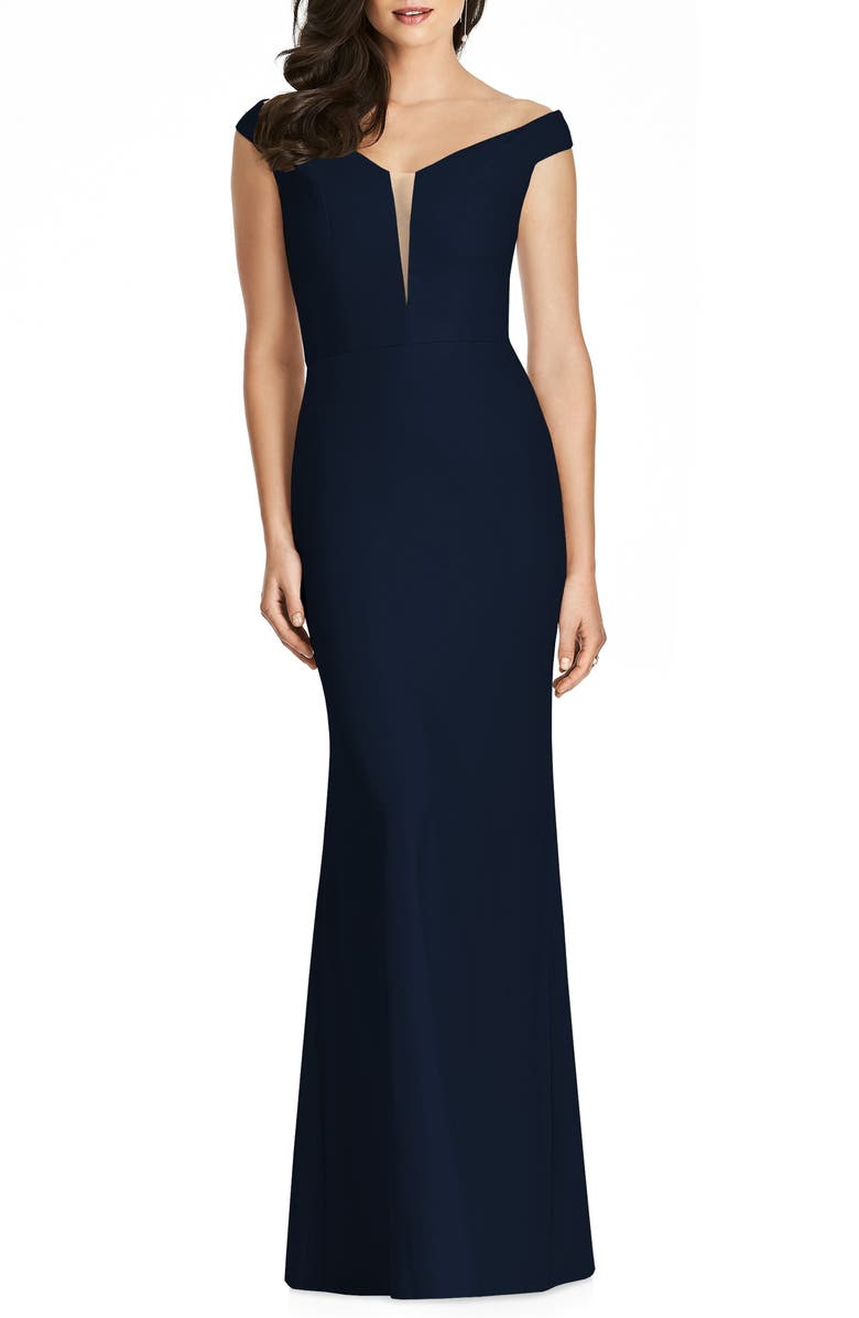Dessy Collection Off the Shoulder Crepe Trumpet Gown, Main, color,