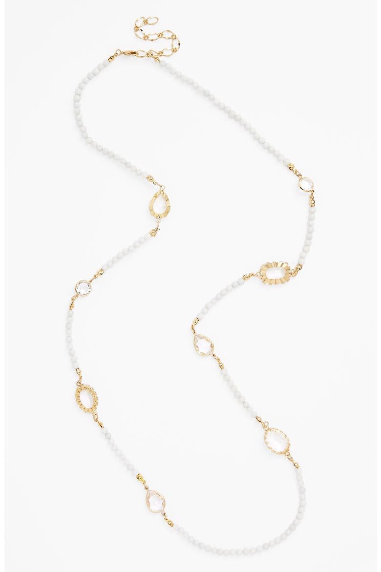 Beaded Station Necklace, Alternate, color, WHITE/ GOLD