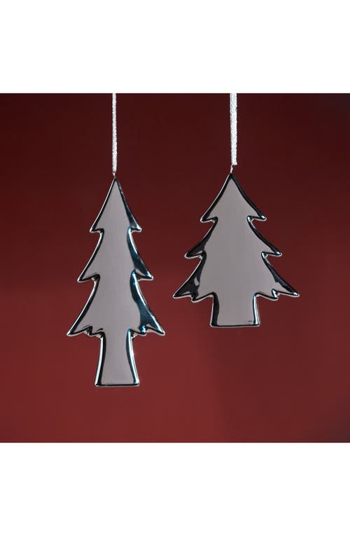 Zodax Set Of 8 Flat Tree Ceramic Ornaments In Silver