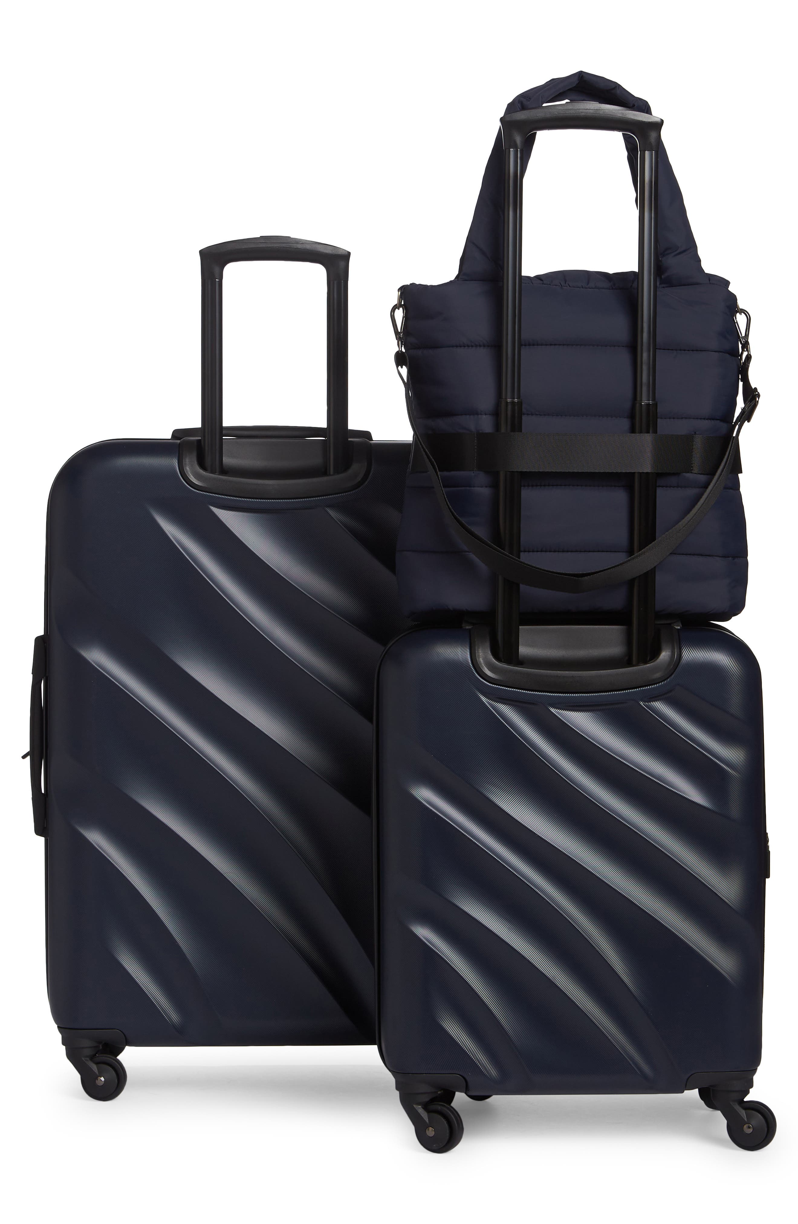 GEOFFREY BEENE 3-Piece Puffer Bag & Spinner Luggage Set, Alternate, color, Navy
