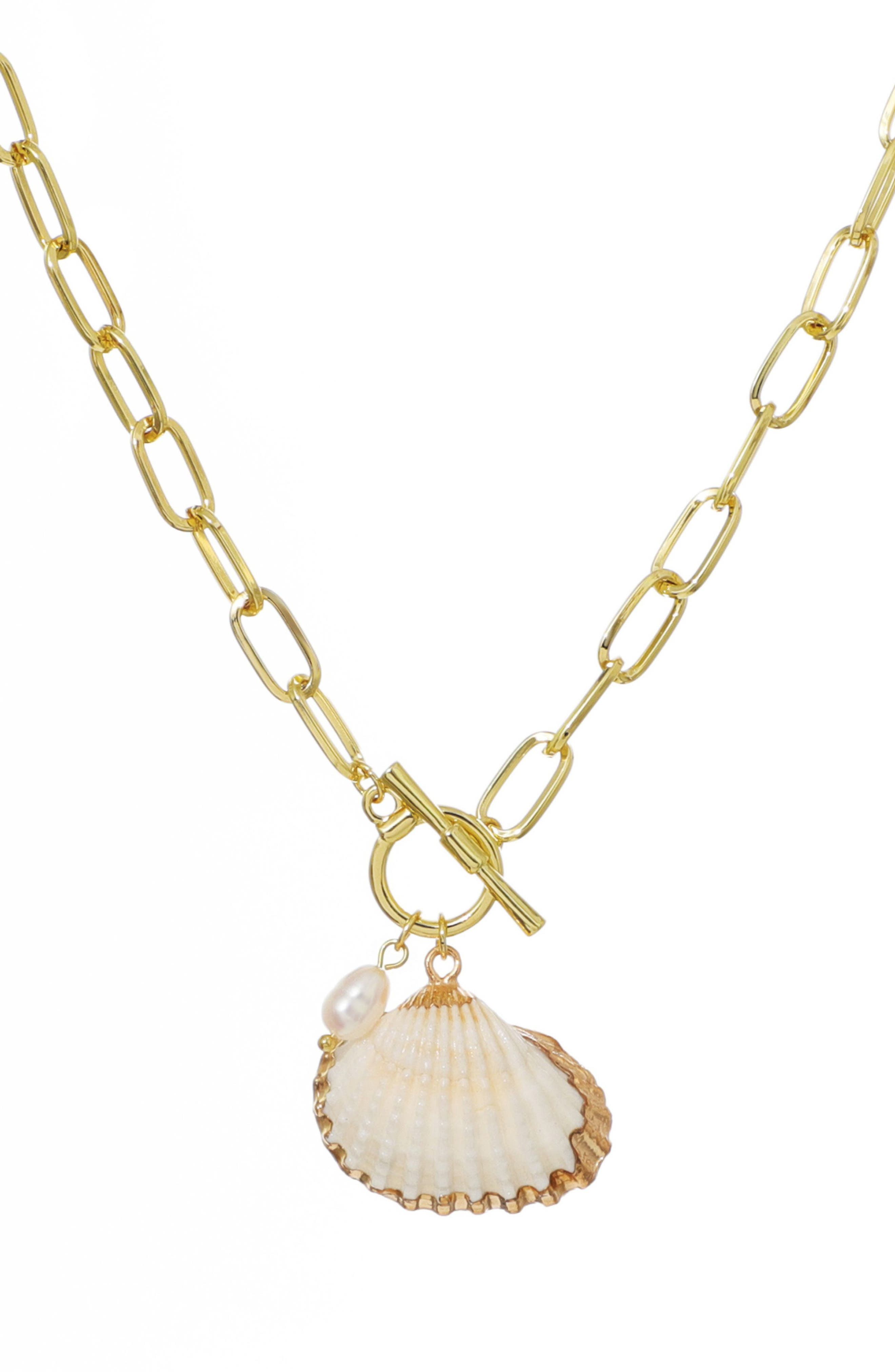 Adornia Faux Pearl & Shell Toggle Pendant Necklace