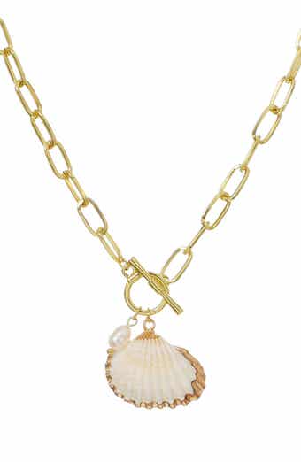 Adornia Freshwater Pearl & Shell Toggle Pendant Necklace