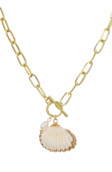 Adornia Faux Pearl & Shell Toggle Pendant Necklace