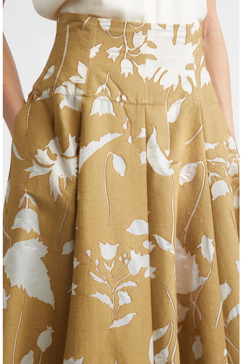 Floral Cotton Blend Jacquard Skirt, Alternate, color, CAMEL
