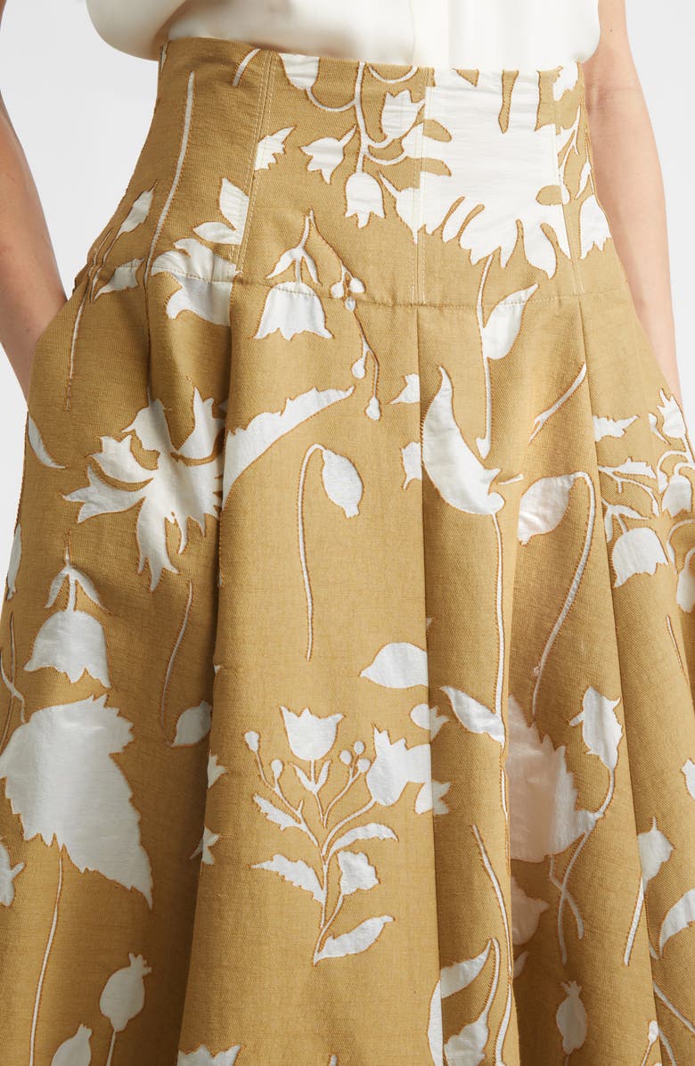 Lela Rose Floral Cotton Blend Jacquard Skirt, Alternate, color, Camel