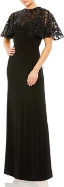 Mac Duggal Embellished Butterfly Cape Sleeve Jersey Gown