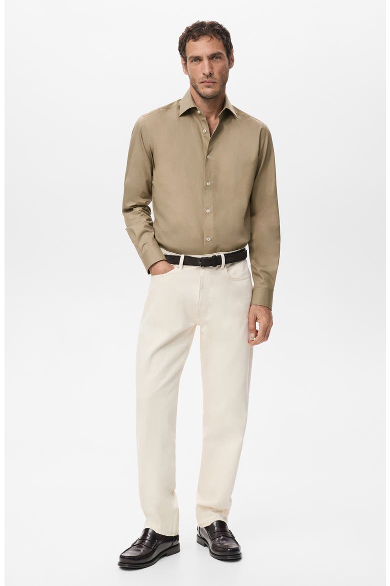 Slim Fit Cotton & Lyocell Button-Up Shirt, Alternate, color, BROWN
