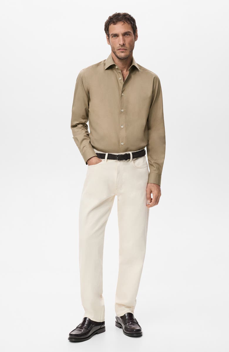 MANGO Slim Fit Cotton & Lyocell Button-Up Shirt, Alternate, color, Brown