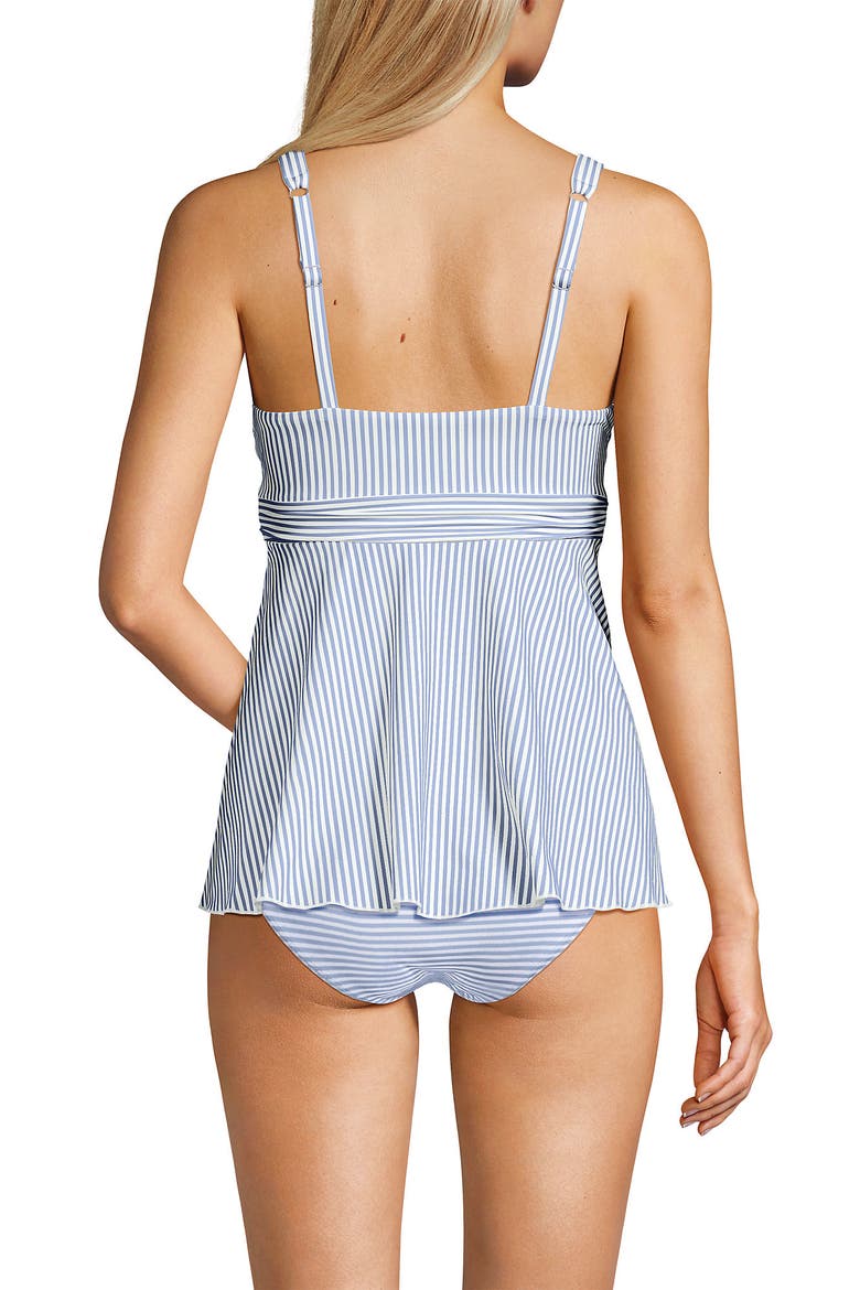 DD-Cup Sweetheart Belted Flutter Tankini, Alternate, color, Soft Cloud Blue Mini Stripe