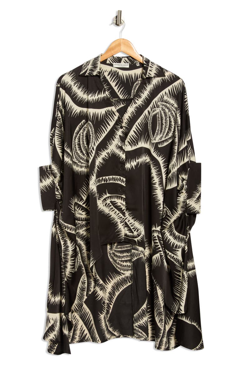Oversize High-Low Button-Up Top, Alternate, color, BLACK