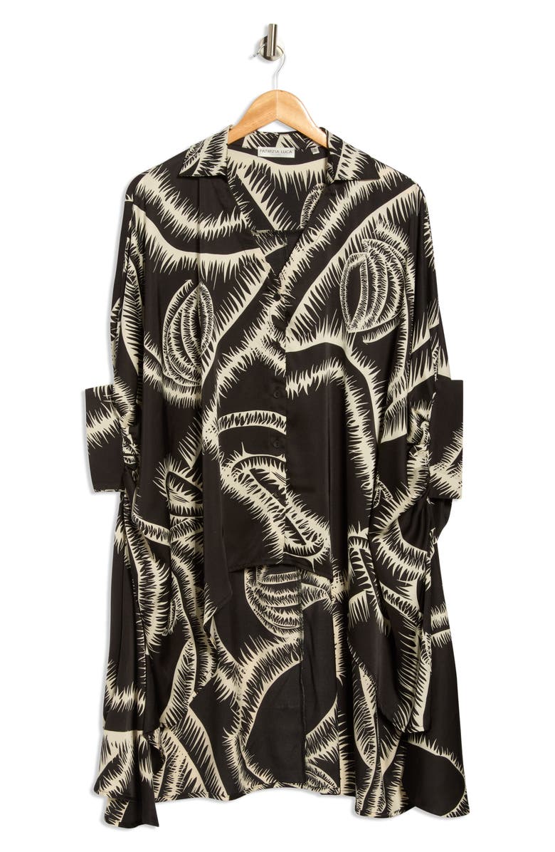 PATRIZIA LUCA Oversize High-Low Button-Up Top, Alternate, color, Black