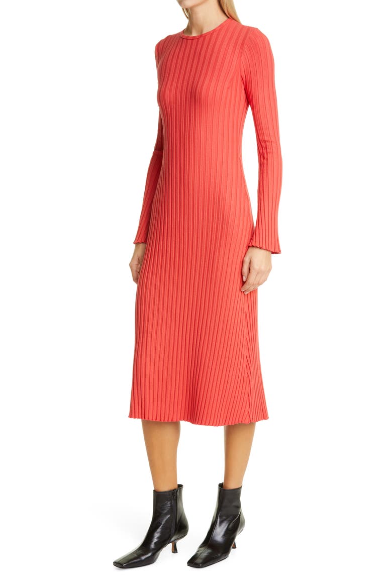 RIB by Simon Miller Wells Long Sleeve Midi Dress, Alternate, color, RETRO RED