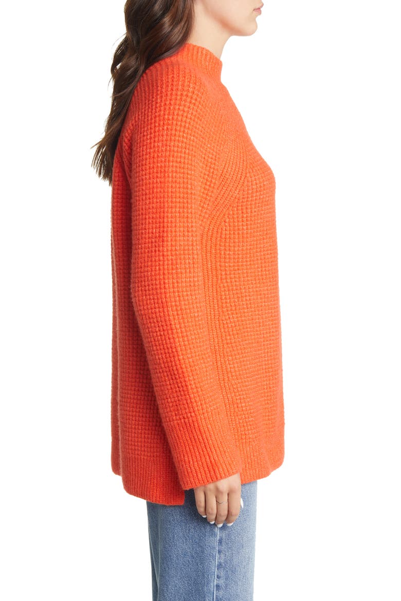 Mock Neck Waffle Knit Cotton Blend Sweater, Alternate, color, ORANGE RUMBA