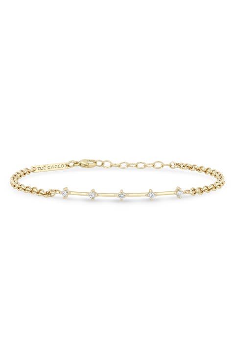 Prong Diamonds 14k Gold Diamond Dash Rolo Bracelet