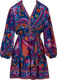 Adrianna Papell Print Tie Waist Long Sleeve Dress