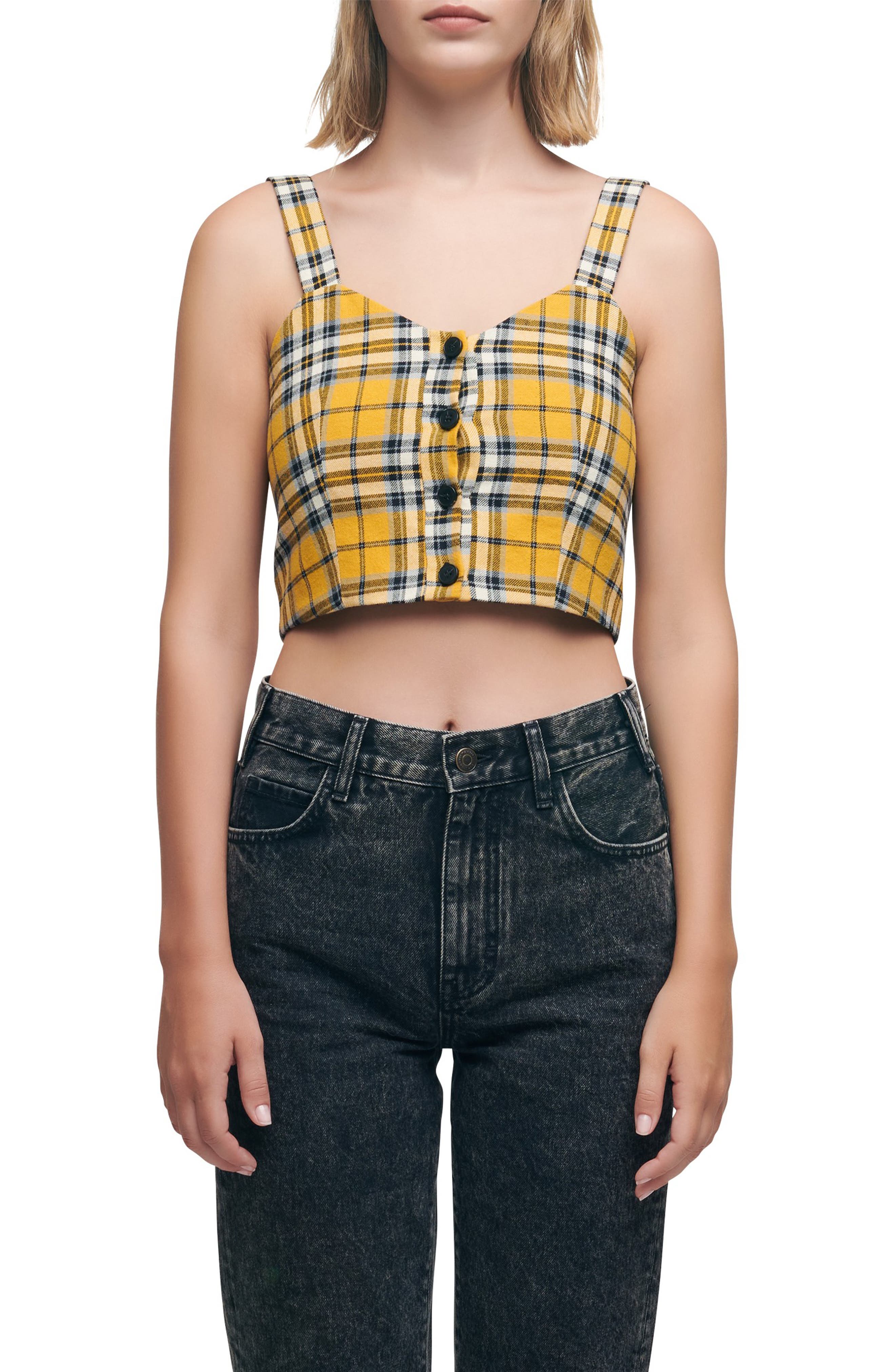 maje Loris Plaid Crop Top