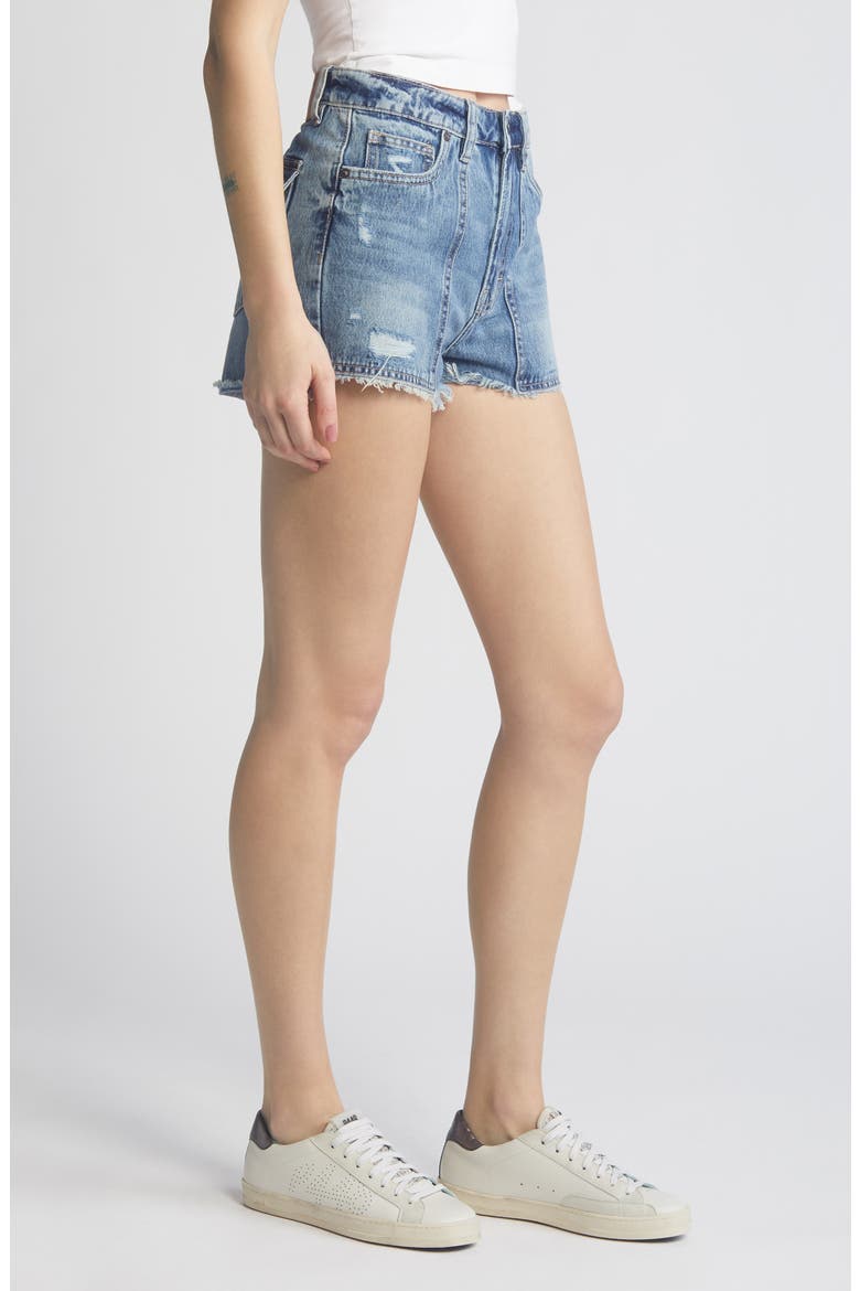 Utility Pocket Distressed High Waist Denim Mom Jeans, Alternate, color, DARK WASH