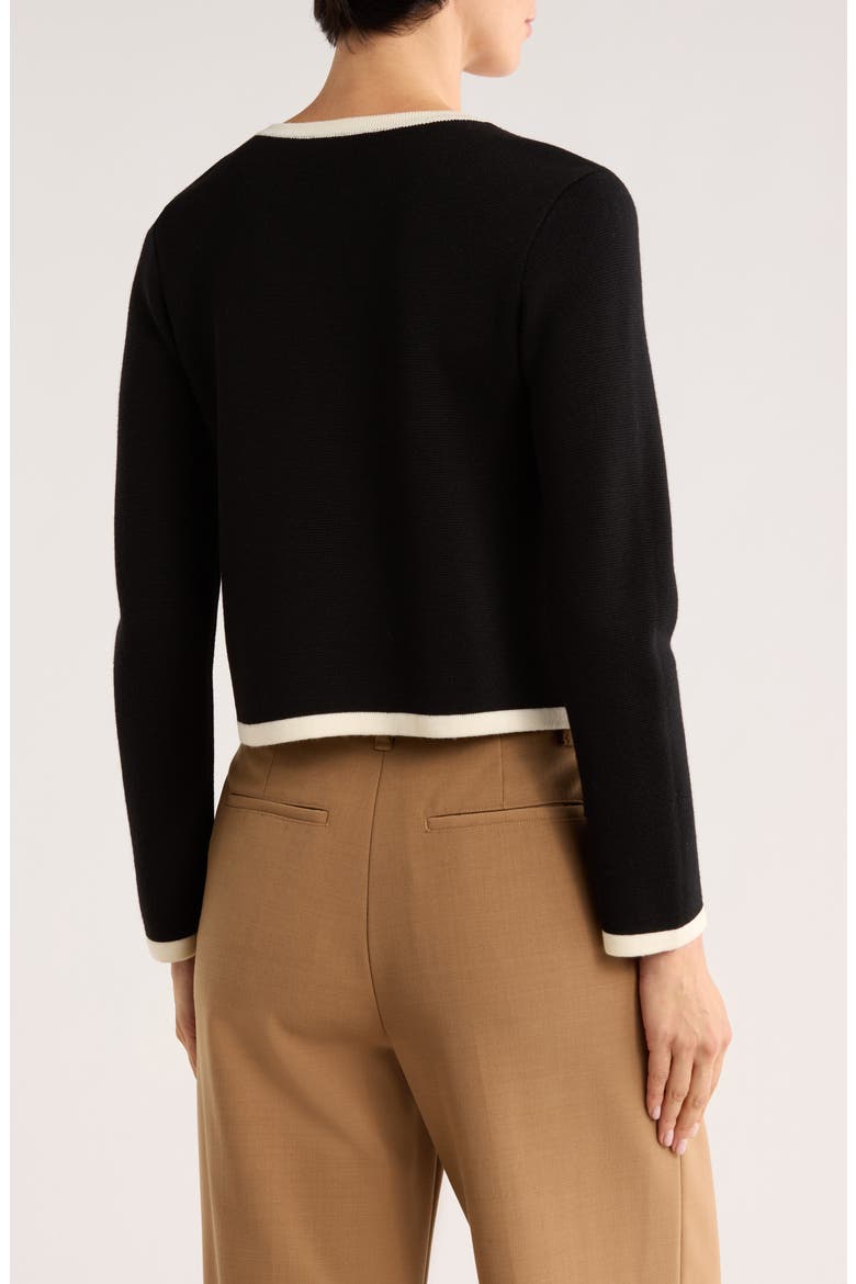 Tipped Merino Wool Crop Cardigan, Alternate, color, BLACK