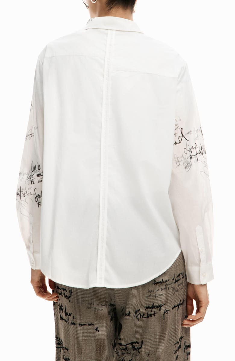Desigual Paradise Oversize Cotton Button-Up Shirt, Alternate, color, White